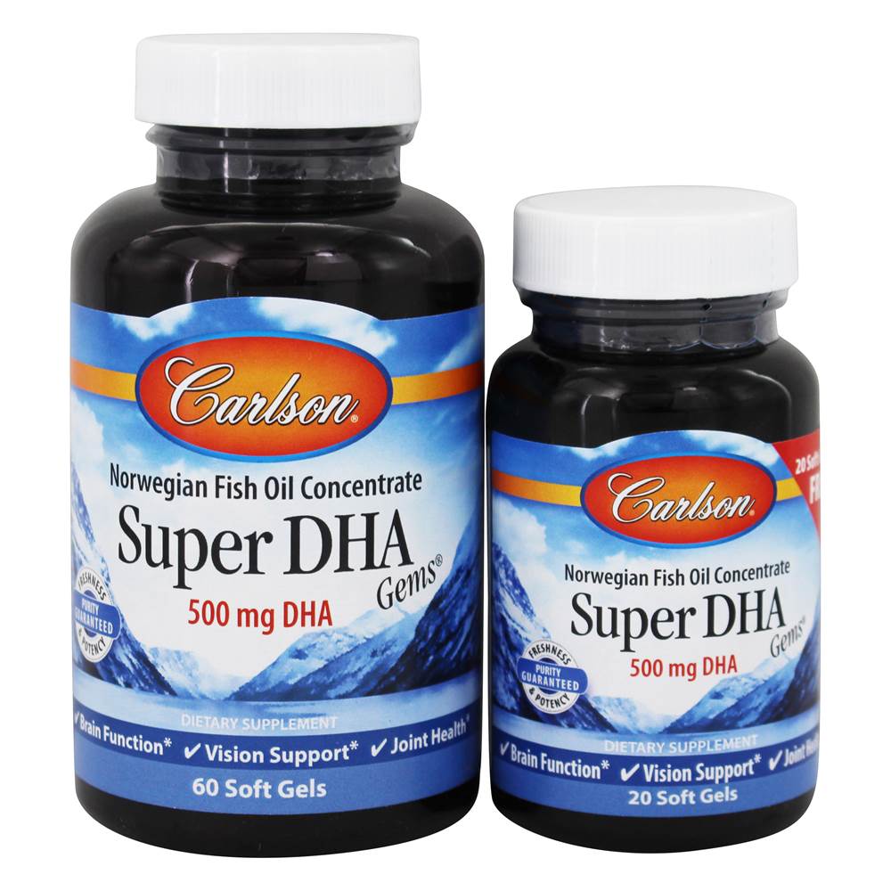 CARLSON LABS Super DHA Gems, 500mg - 60 + 20 softgels