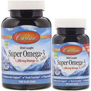 CARLSON LABS Wild Caught Super Omega-3 Gems, 1200mg - 100 + 30 softgels
