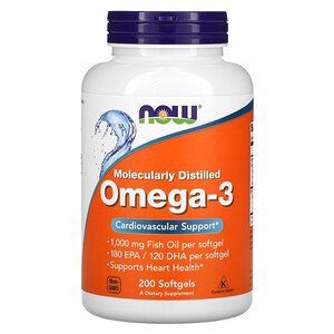 NOW FOODS Omega 3 Fish Oil Molecularly Distilled 200 softgels