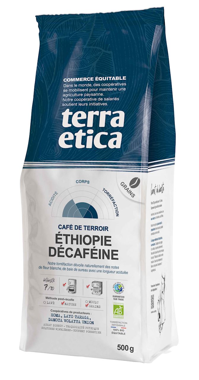 TERRA ETICA Kawa Ziarnista Bezkofeinowa Arabika 100% Etiopia Fair Trade Bio 500g