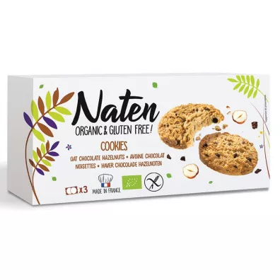 Naten Ciastka owsiane z czekoladą i orzechami laskowymi bezglutenowe 120 g Bio