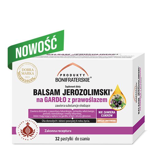 PRODUKTY BONIFRATERSKIE Balsam Jerozolimski na gardło z prawoślazem 32 pastylki do ssania