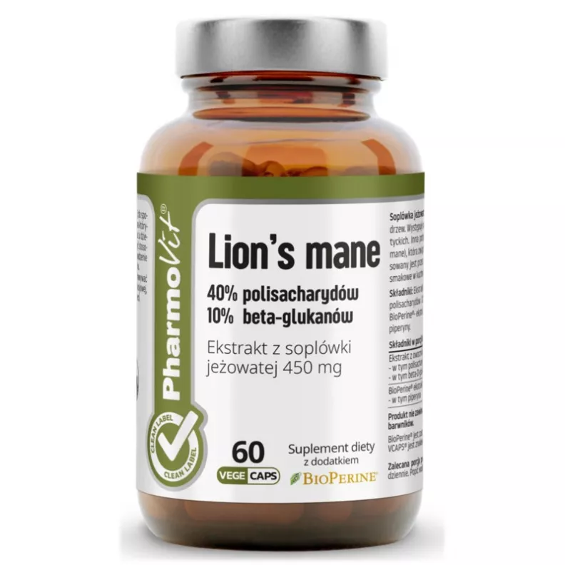 PHARMOVIT Lion's Mane, Ekstrakt z soplówki jeżowatej 60 kap
