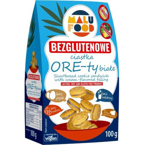 MALU FOOD Bezglutenowe Ciastka ORE-ty białe  bez cukru bez glutenu 100g