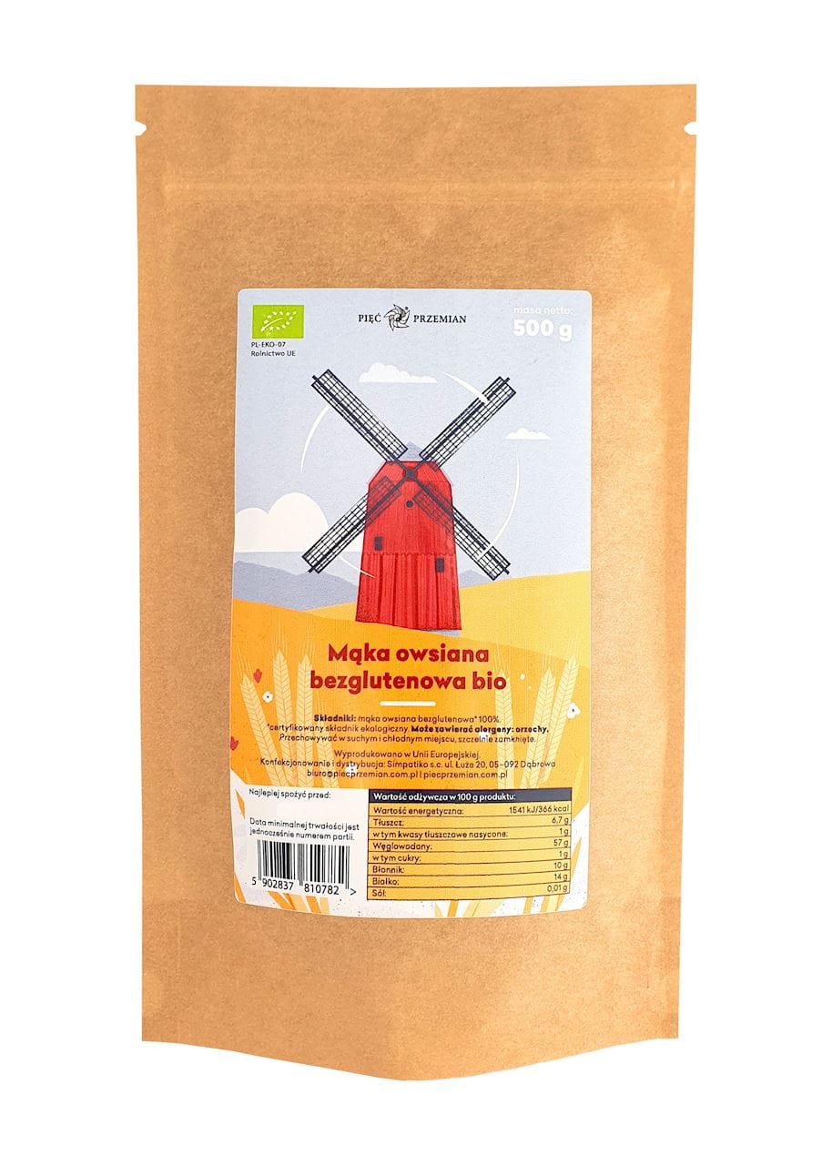 PIĘĆ PRZEMIAN Mąka Owsiana bezglutenowa BIO 500 gram