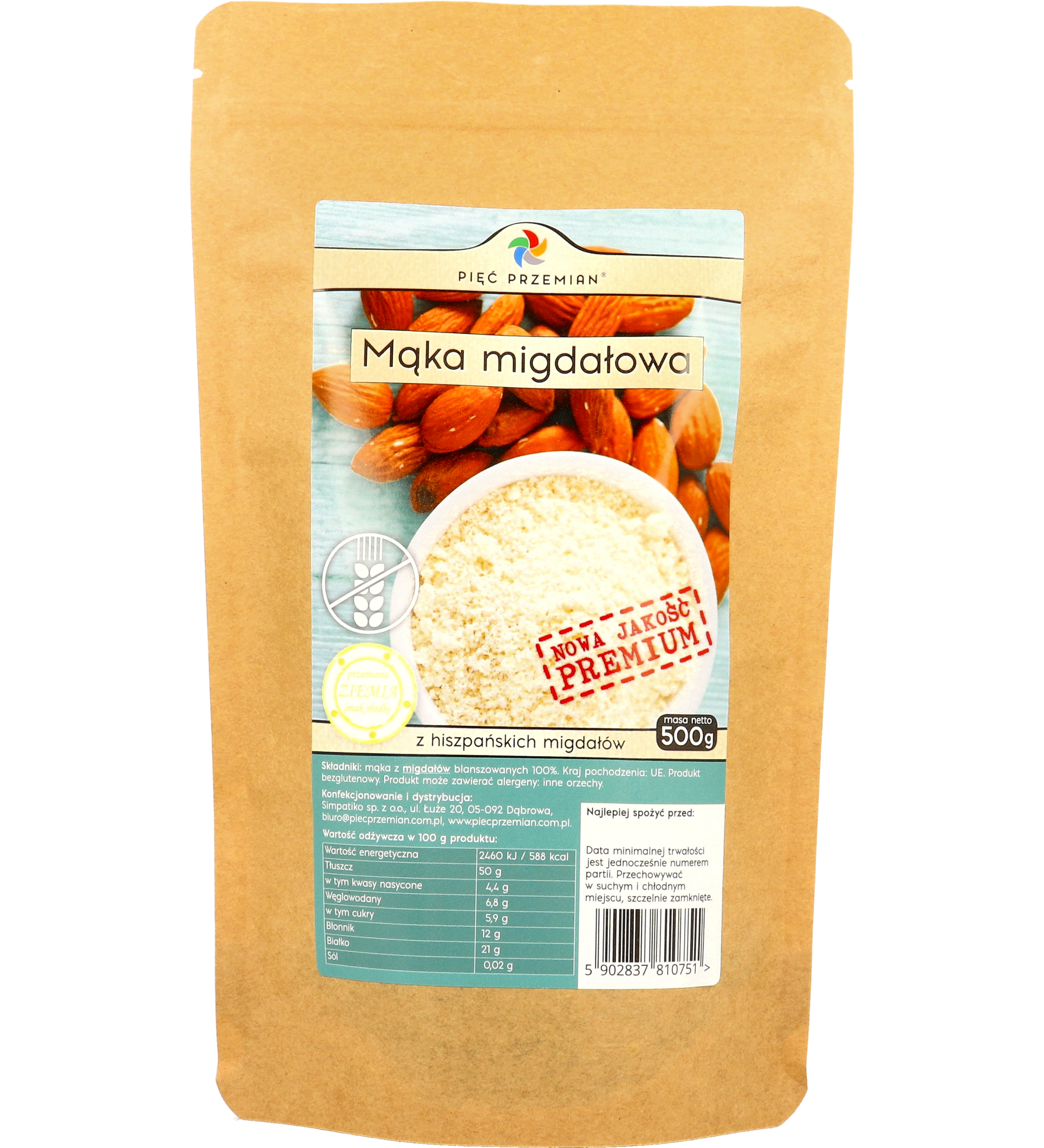 PIĘĆ PRZEMIAN Mąka Migdałowa z Hiszpańskich Migdałów Bezglutenowa – 500 g
