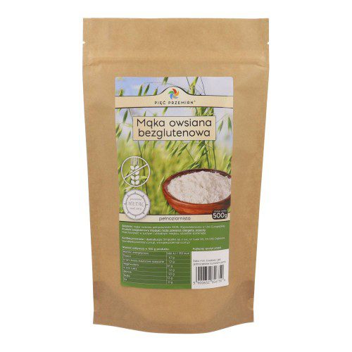 PIĘĆ PRZEMIAN Mąka Owsiana bezglutenowa pełnoziarnista 500 gram