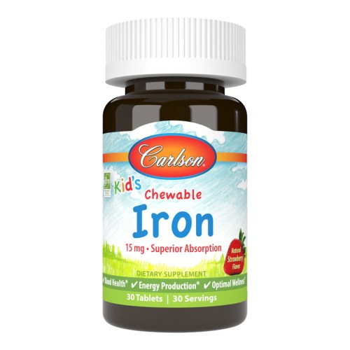 Carlson Labs Kid’s Chewable Iron 15 mg – żelazo dla dzieci, smak truskawkowy, 60 tabletek do żucia