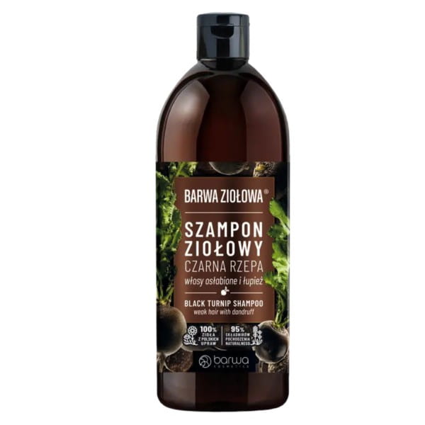 BARWA Ziołowa Szampon Czarna Rzepa – do włosów osłabionych i ze skłonnością do łupieżu, 480 ml