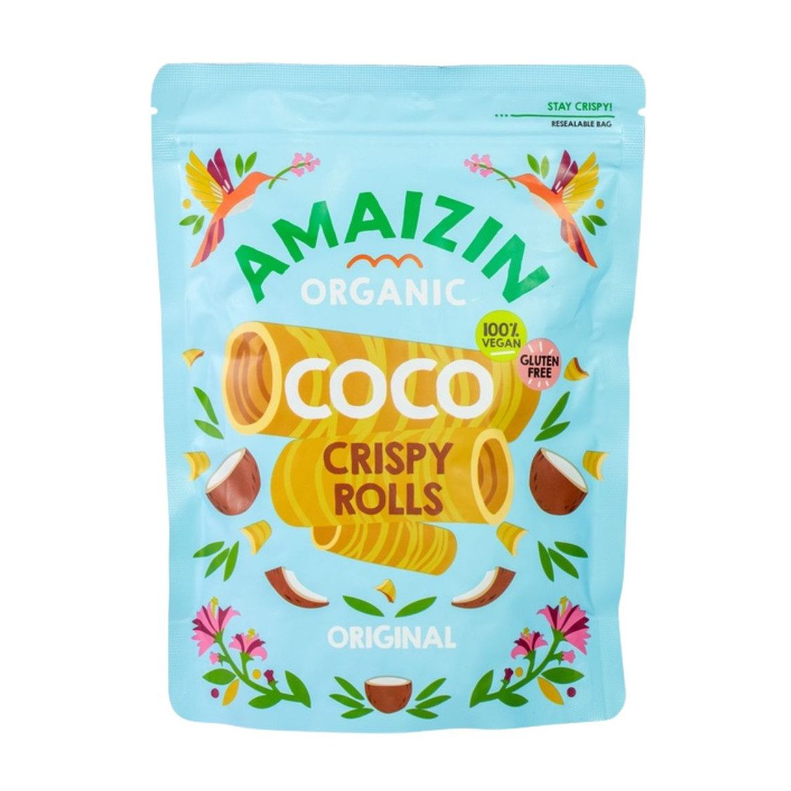 AMAIZIN  Rollsy - chrupiące rurki kokosowe bezglutenowe 140 g Bio