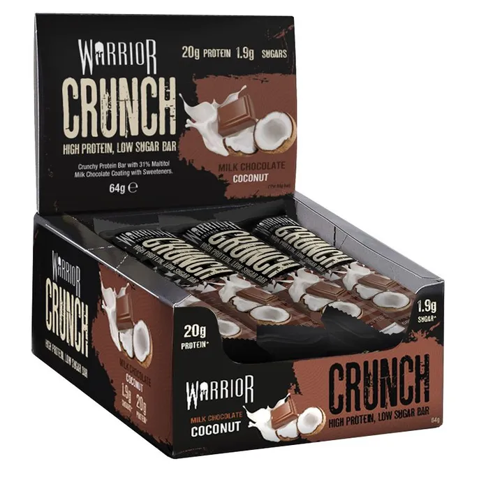WARRIOR CRUNCH baton wysokobiałkowy bez cukru mleczna czekolada - kokos 12x 64 g BOX