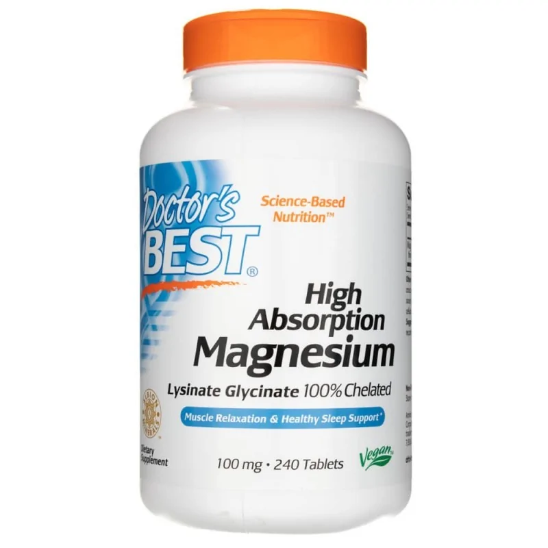 DOCTOR'S BEST High Absorption Magnesium Lysinate Glycinate, Glicynian Magnezu, 200mg 240 tab