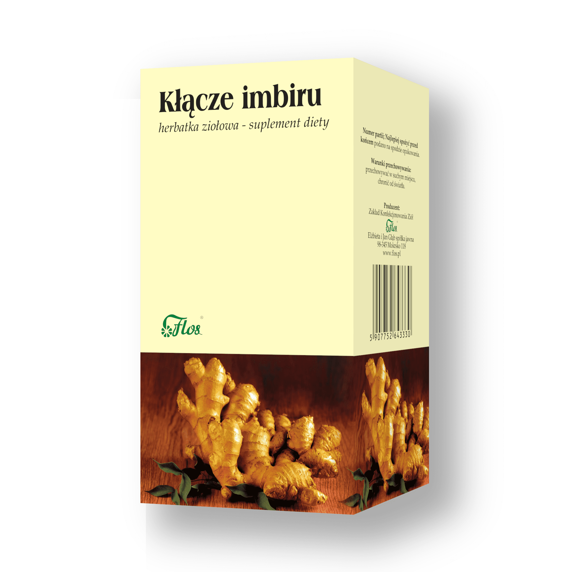 FLOS Imbir kłącze, herbatka ziołowa, suplement diety, 25×1,5g