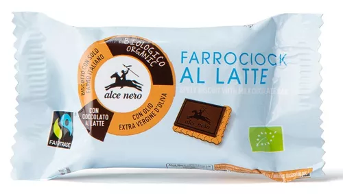 ALCE NERO Herbatniki Orkiszowe z mleczną czekoladą fair trade 28g