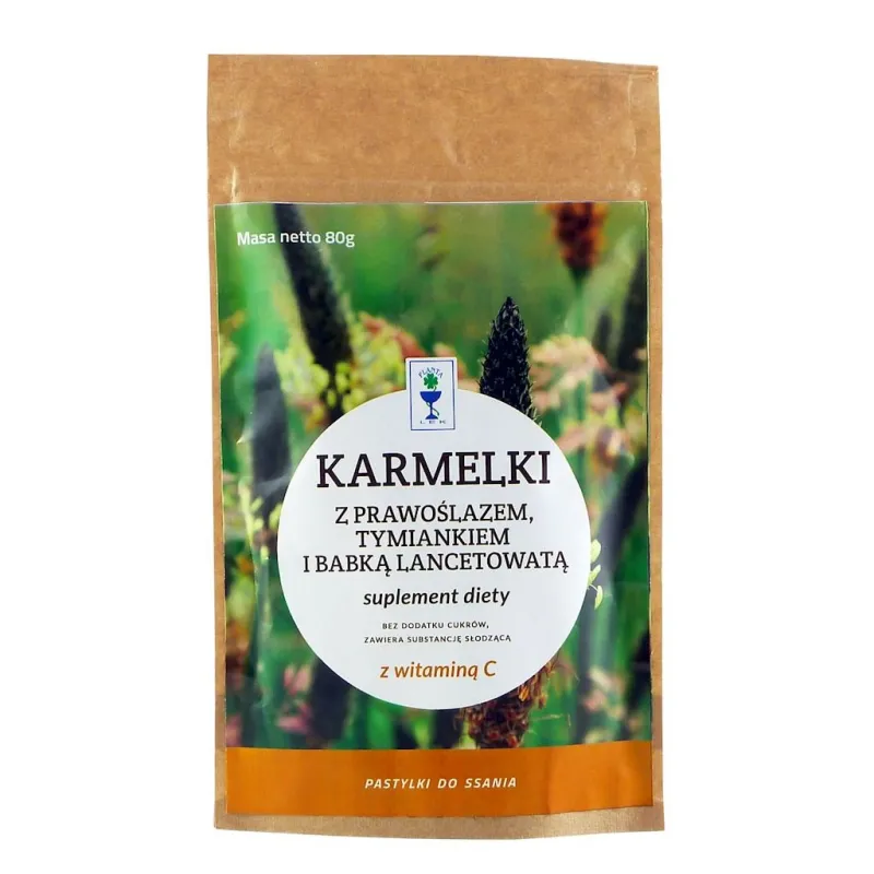 PLANTA-LEK Karmelki z Prawoślazem, Tymiankiem i Babką Lancetowatą do ssania bez cukru 80g