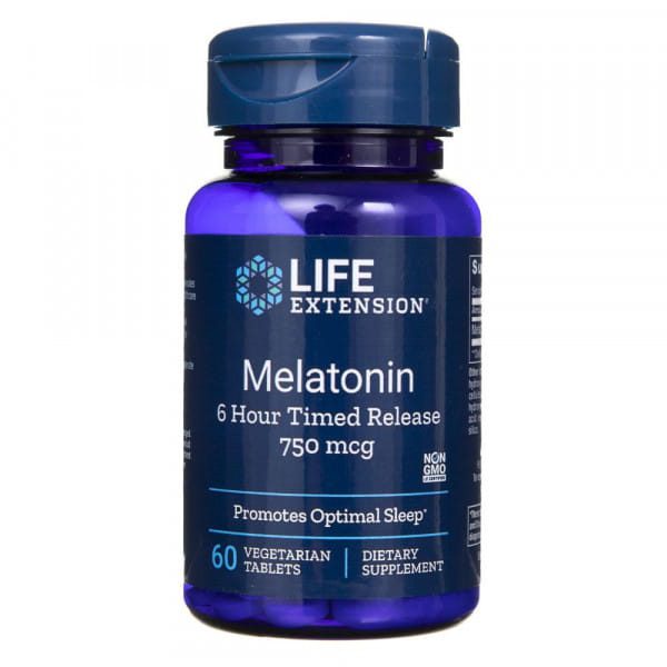 LIFE EXTENSION Melatonin 6 Hour Timed Release, melatonina stopniowo uwalniana, 750mcg 60vtabs