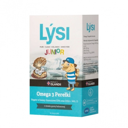 Lysi Junior Omega 3 Perełki, kapsułki do żucia, smak gumy balonowej, 60 szt.