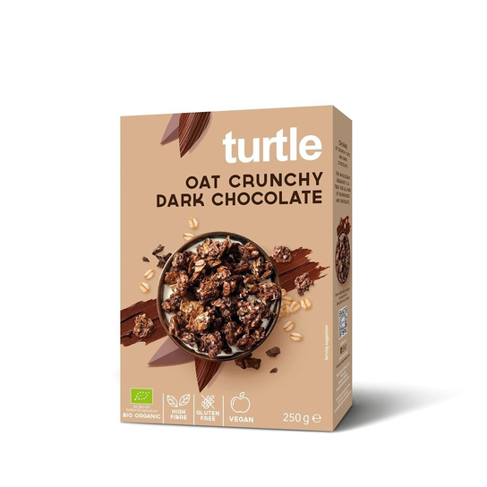 TURTLE Oat Crunchy Dark Chocolate – bezglutenowe musli z gorzką czekoladą BIO, 250 g