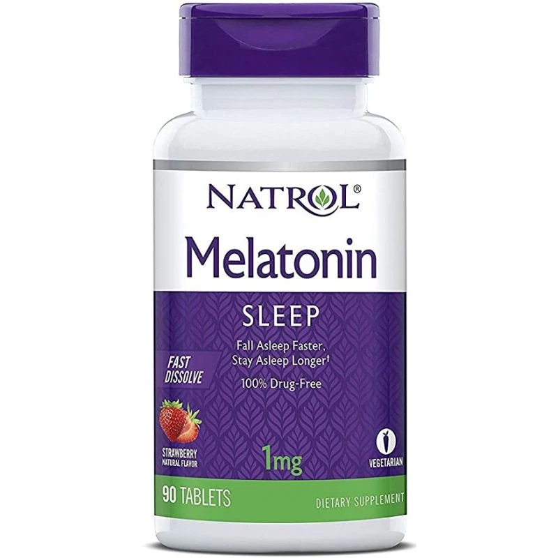 NATROL Melatonin fast dissolve truskawka, melatonina 1 mg do ssania 90 tab