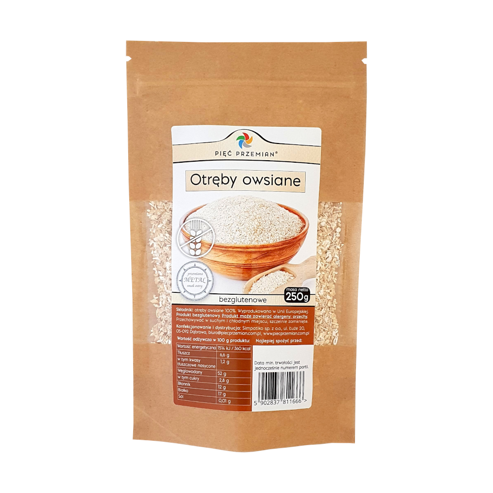 PIĘĆ PRZEMIAN Otręby owsiane bezglutenowe 250 gram