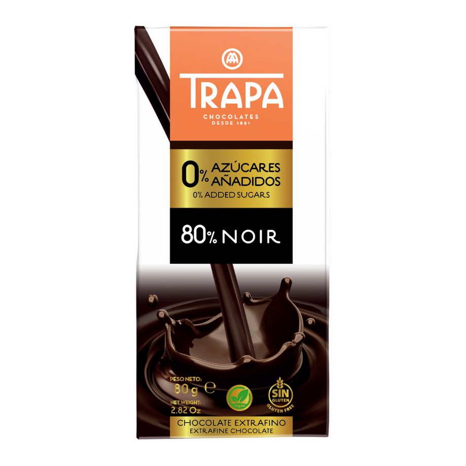 TRAPA Czekolada ciemna 80% kakao – bez dodatku cukru i bez glutenu, 80 g