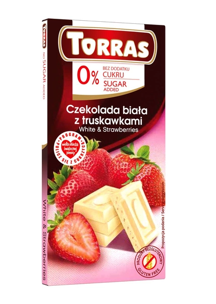 TORRAS Czekolada biała z truskawkami bez dodatku cukru bezglutenowa 75g