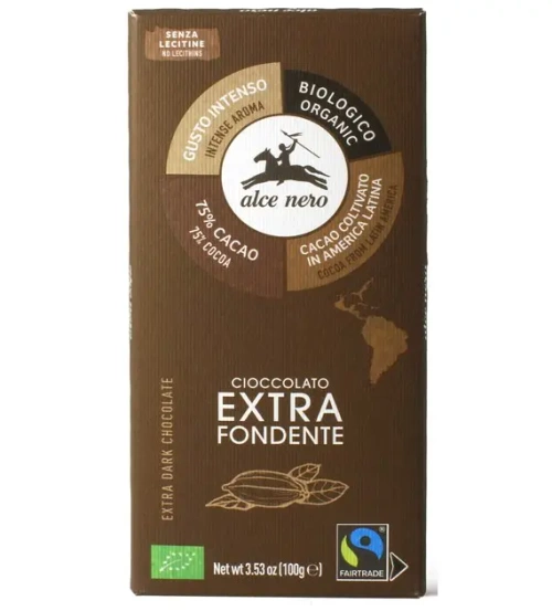 ALCE NERO Czekolaga gorzka 75% bezglutenowa fair trade 100g