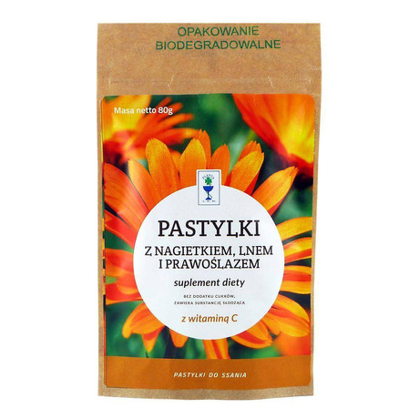 PLANTA-LEK Karmelki z Nagietkiem, Lnem i Prawoślazem Bez Cukru 80 g