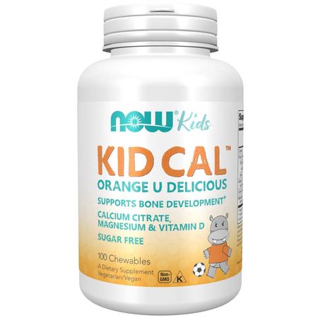 NOW KID CAL orange u delicious calcium magnesium 100 chewables