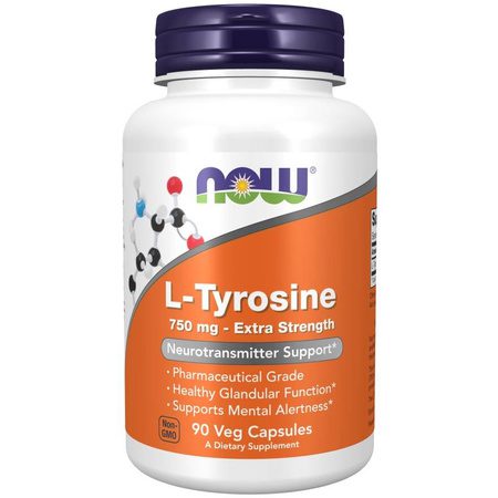 NOW FOODS L-Tyrosine, L-Tyrozyna, Extra Strength, 750 mg, 90 kapsułek wegetariańskich