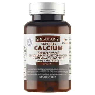 SINGULARIS Superior Calcium Naturalny Wapń Ovocet 1300 mg + Witamina D3 1000 IU, 120 kapsułek