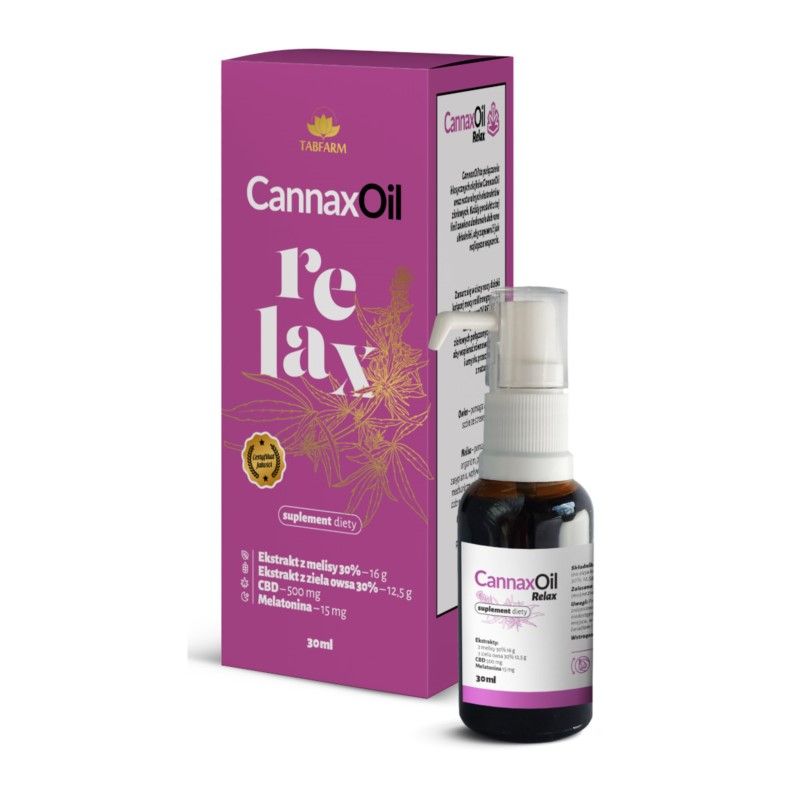 TABFARM CannaxOil RELAX 30 ml – CBD, melisa i melatonina dla spokojnego wieczoru i zdrowego snu