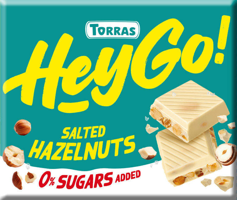 TORRAS Czekolada Hey Go! BIAŁA z orzechami laskowymi i solą morską bez dodatku cukru i glutenu 60 gram