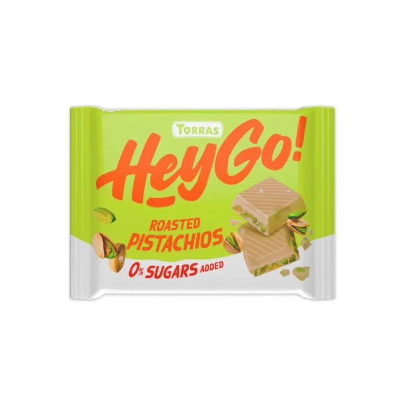 TORRAS Hey Go! Biała czekolada z prażonymi pistacjami bez dodatku cukru 60 g