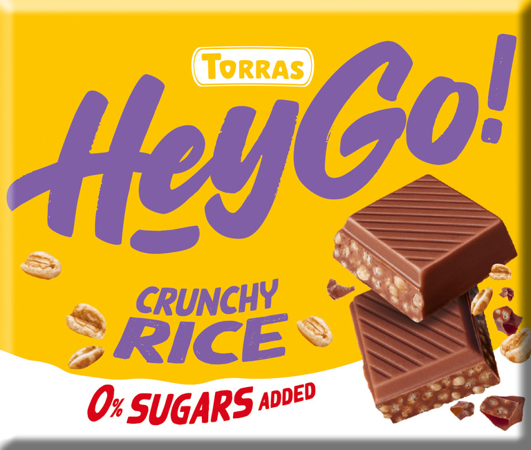 TORRAS Czekolada Hey Go! MLECZNA crunchy z chrupiącym ryżem bez dodatku cukru, bezglutenowa 60 gram
