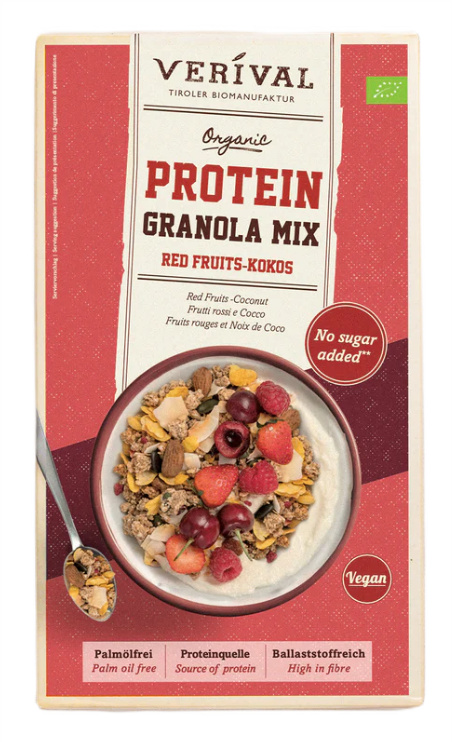VERIVAL Granola Proteinowa z Owocami Czerwonymi i Kokosem Bez Dodatku Cukrów BIO 300 g