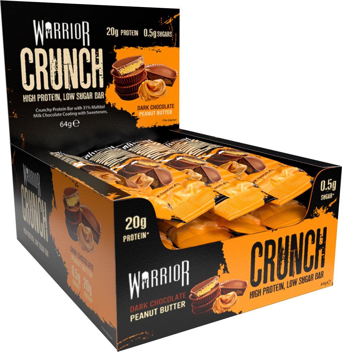WARRIOR CRUNCH Baton białkowy bez cukru12 x 64 g dark chocolate peanut butter