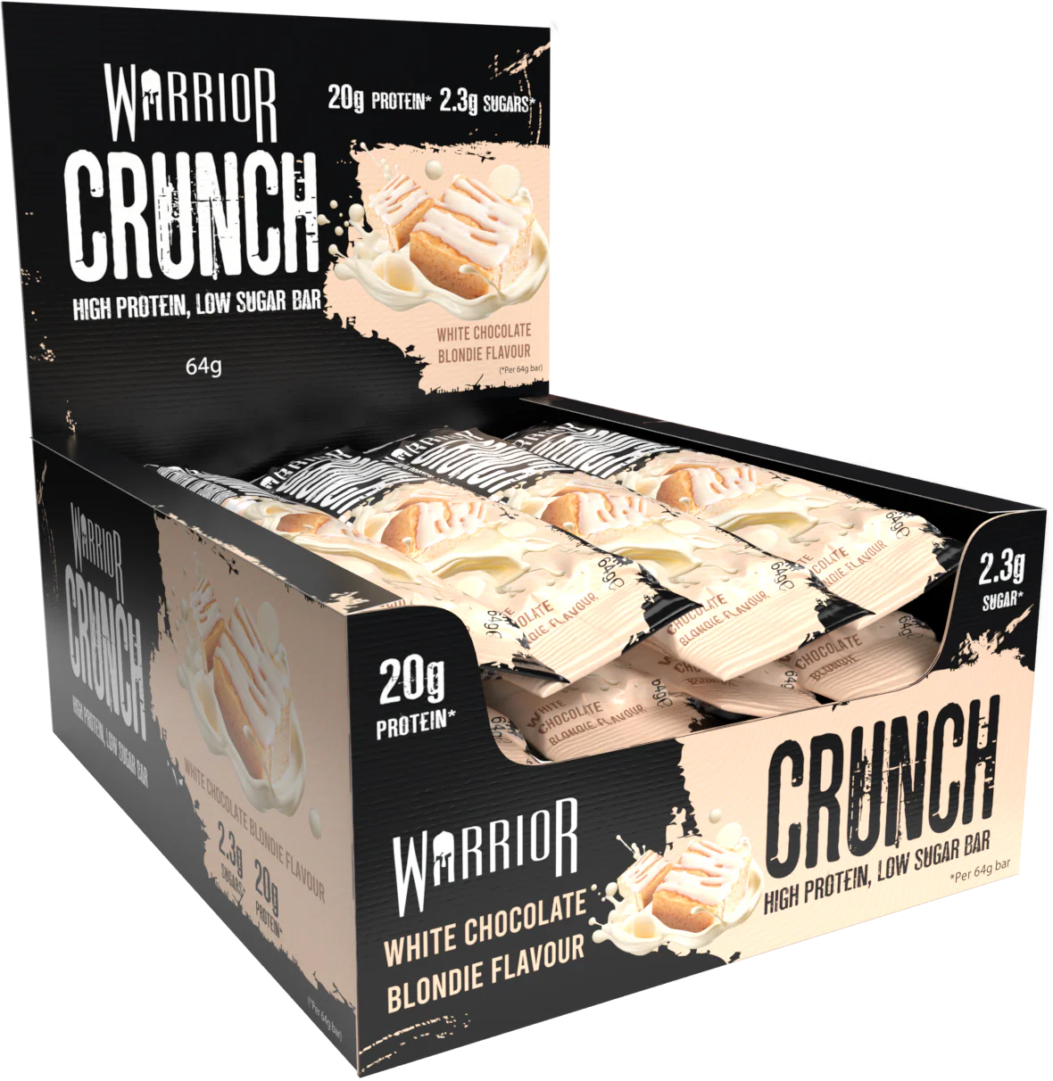 WARRIOR- Crunch Bar, Baton Białkowy bez cukru- Chrupiąca Biała Czekolada, 12x75g BOX