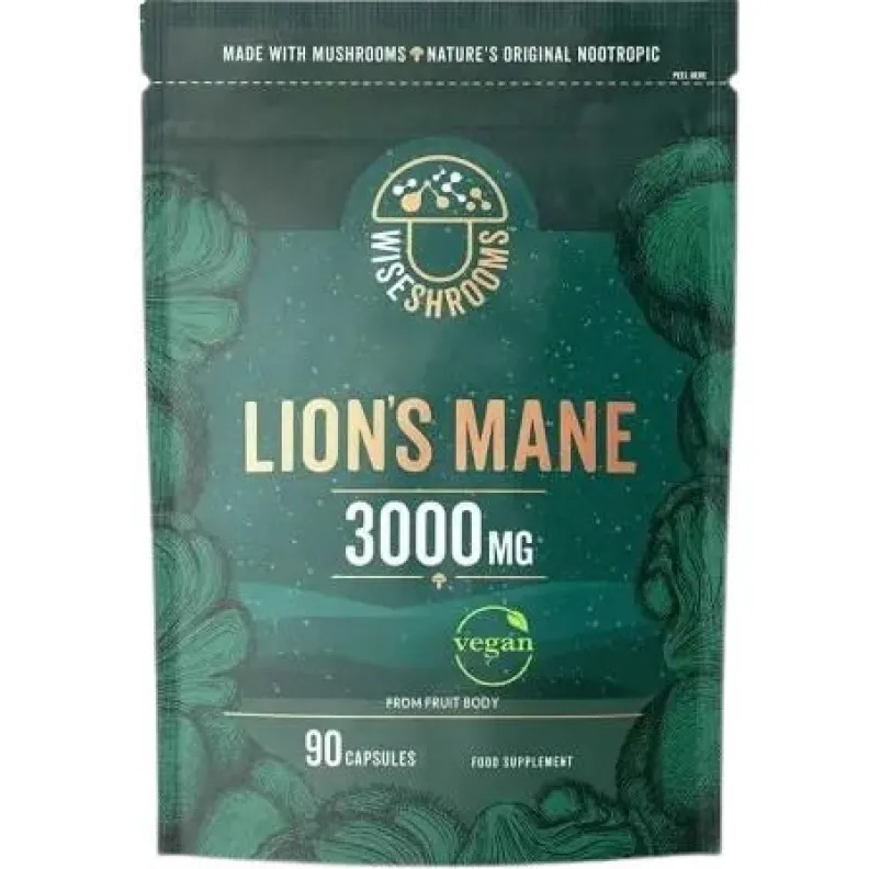 WISESHROOMS Organic Lion’s Mane, Soplówka Jeżowata 3000 mg – 90 kapsułek
